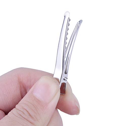 BronaGrand 100 piezas Pinzas de Pelo estilo Cocodrilo plateadas de 4.5 cm con dientes para proyectos de artes y manualidades, secado colgado de ropa, organización de documentos y cuidado del cabello miniatura 5