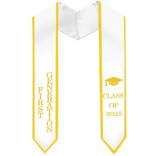 First Generation Graduation Stole - 72'' Class of 2025 Graduation Stole for Hight School College Graduation, White & Gold