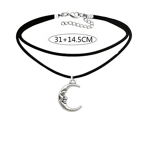 Kagstrrmta 2Pcs Crescent Moon And Sun Choker Necklace Retro Gothic Choker Sun Charm Friendship Gift Sun And Moon Witch Jewelry Couples Boyfriend Girlfriend Jewelry Gift,Sun Choker Moon Choker #TOP2