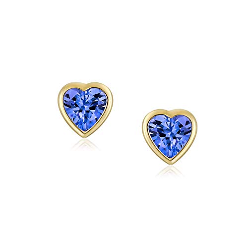 Romantic Tiny Delicate AAA CZ Cubic Zirconia Real Yellow 14K Real Gold Heart Stud Earrings For Women Teen Screw Back Simulated Gemstone Birthstone Colors2