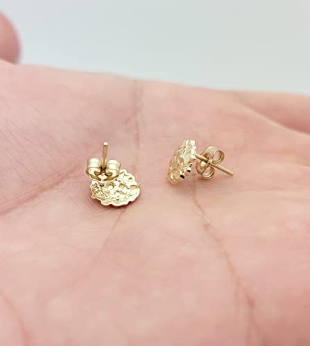 Mens Womens 10k Yellow Gold Round Nugget Earrings Small Nugget 8.5 mm4