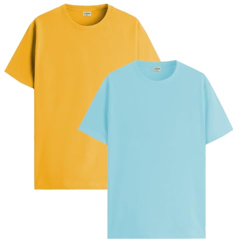 Image of ADRO Men's Cotton Regular Fit Combo Plain Solid T-Shirt Pack of 2