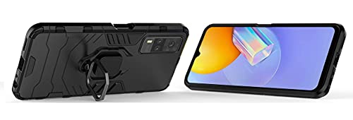 Image of FitSmart Protective Rugged Hybrid Robot Armor Hard Back Cover with Ring Kickstand Case for vivo Y31 / V2036 - Black