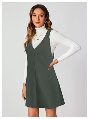 Image of Milumia Women V Neck Corduroy Overall Dress 2026 Spring Mini Pinafore Jumper Dress