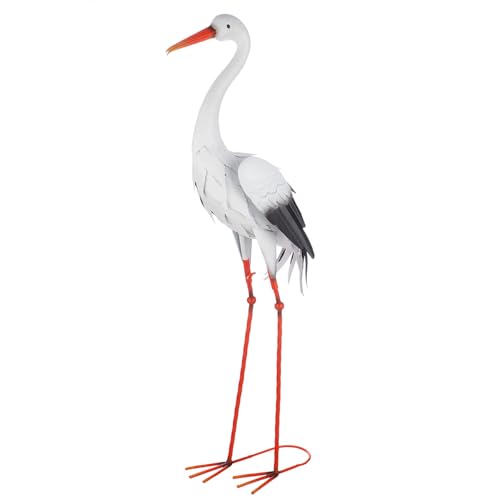 GILDE Figur Storch aus Metall - weiß - Höhe 91 cm - Vogelmotiv - Garten - Deko - Skulptur - Outdoor