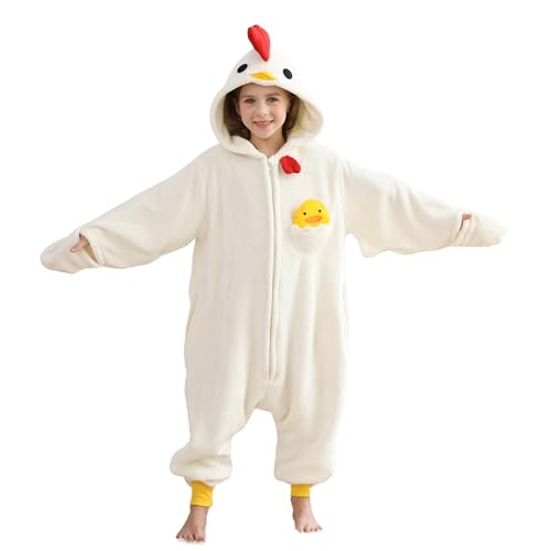 SimZoo Kids Animal Pajamas Boy Girls Rooster Cosplay Costume Sleepwear One-Piece Unisex Homewear 8-9Y
