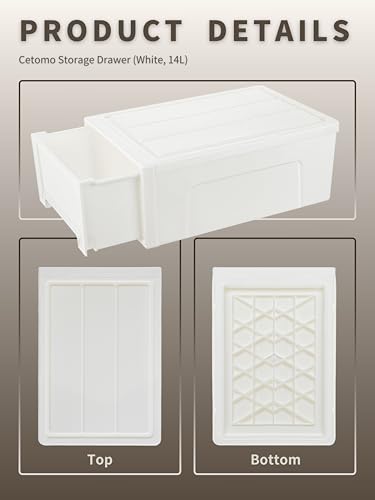 Cetomo 14L * 3 Kompakte Stapelschublade, Kunststoffschubladen-Organizer mit weißen Türen für Unterwäsche, Lagerschuhe, 3er-Pack, weiß