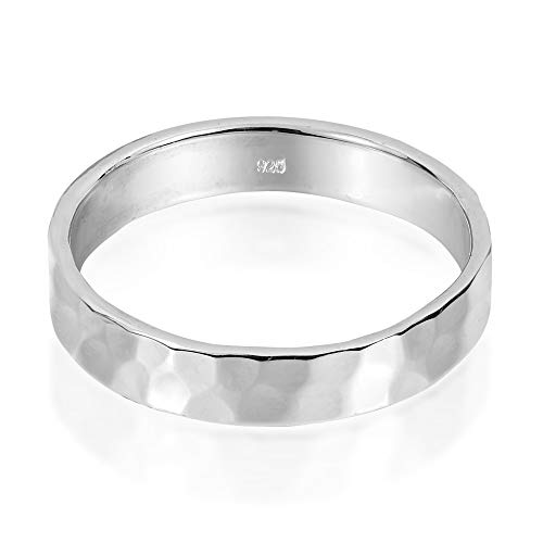 AeraVida Sterling Silver Hammer Textured Band Ring | 4mm Wide Comfort Fit Ring | Handcrafted Ring for Women and Men2