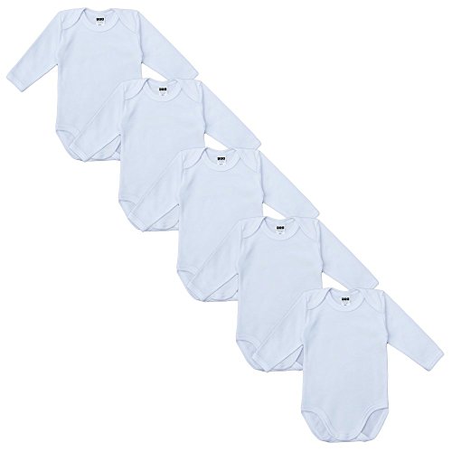 Langärmeliger Baby-Body | 100% Baumwolle | Unisex | Bodys für Mädchen und Jungen | Weiß naturfarben | 5er-Pack Bodys (86)