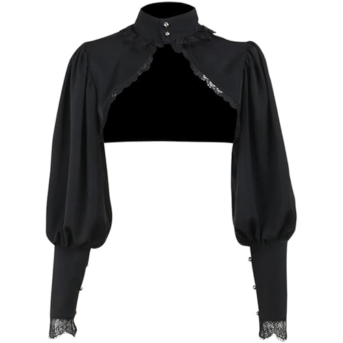 Image of Women Gothic Crop Top Shirt Y2K Black Bell Sleeve Shawl Cardigan