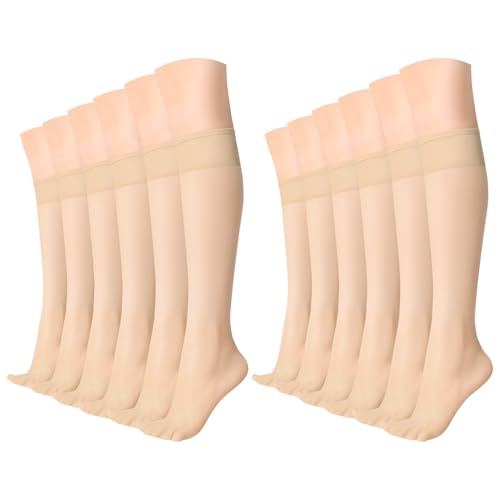 MANZI Sheer Knee High Stockings For Women Nylon Pantyhose Socks 12 Pairs Knee Highs Socks One Size 12 Pairs Nude