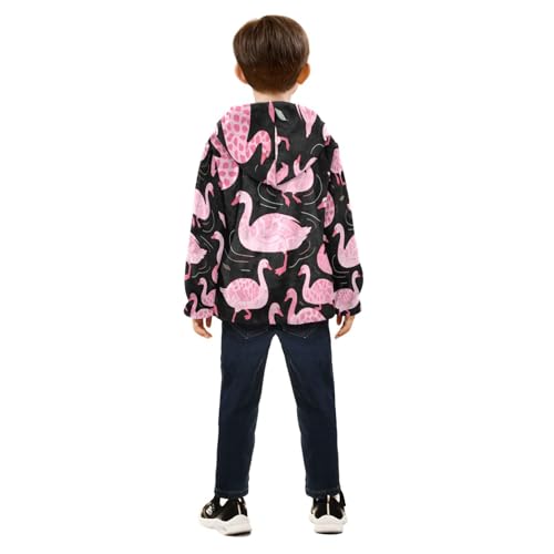 Pink Geese on Black Background Toddler Fleece Jacket Girl Boys Hooded Fleece Jacket Coat Warm Outwear Zip-up 3-10T4