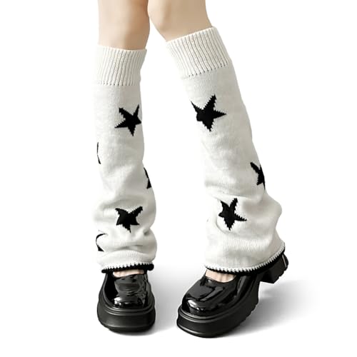 Image of SANNIDHI Leg Warmers for Women Winter Star Print Knit Long Socks for Girls Leg Warmers y2k Accessories Clothes, Elastic Anti-slip Fashion Stockings Stylish Socks for School Girls - 21'' Long, 1 Pairs