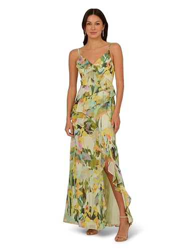 Adrianna Papell Women's Printed Strap Cascade Gown