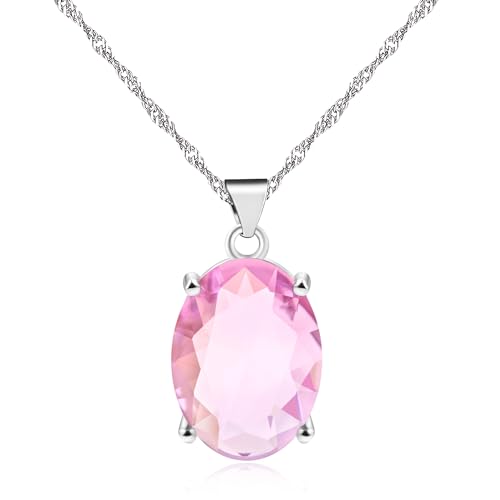 Uloveido Platinum Plated Blue Cubic Zirconia Solitaire Oval Pendant Necklace Birthstone Wedding Party Jewelry for Women Female Y892