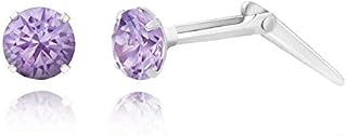 Sterling silver 3mm amethyst cubic zirconia cz Andralok stud earrings / Gift box