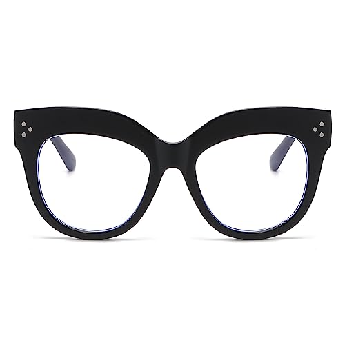 Image of LJCZKA Oversized Blue Light Blocking Glasses Retro Thick Cat Eye Eyeglasses for Women Computer Anti Eye Strain Eyewear