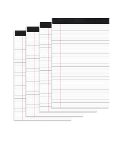 DIYASY 4 Pack A5 Legal Pads, 50 Sheets Ruled Refill Pads, 60gsm Lined Writing Notepads for School Office and Home(5" x 8")