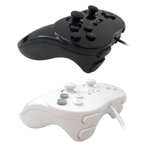 Upgraded Wired Classic Controller Pro for Nintendo Wii Remote Console (2Pack, White&Black)