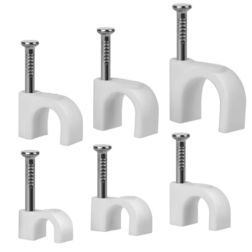 URAQT Cable Clips, 600 PCS White Cable Nail Clips, Cable Tidy Cable Holders Management Wire Tidy Clips, 6 Sizes