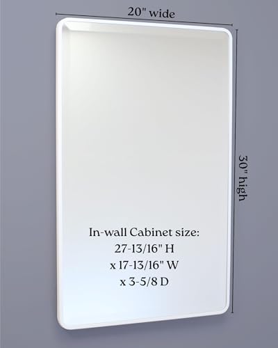 Image of 20x30 Austin Farmhouse Metal Framed Rounded Rectangle Recessed Bathroom Medicine Cabinet, Beveled Mirror, 18x28 in-Wall Opening, powder-coated Steel, Adjustable Glass Shelves, Magnet Close, White