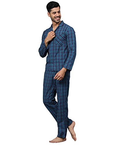 Image of B STORIES Men's 100% Cotton Full Sleeve PJ Set - Checkered Nightwear Set | Soft Loungewear | Comfortable Sleepwear | Stylish Casual Home Wear Shirt & Pant (S-XXL)