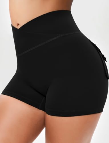 Women Scrunch Shorts with Pockets Crossover High Waist Sculpting Booty Lifting Workout Tight Athletic Gym Bottoms3