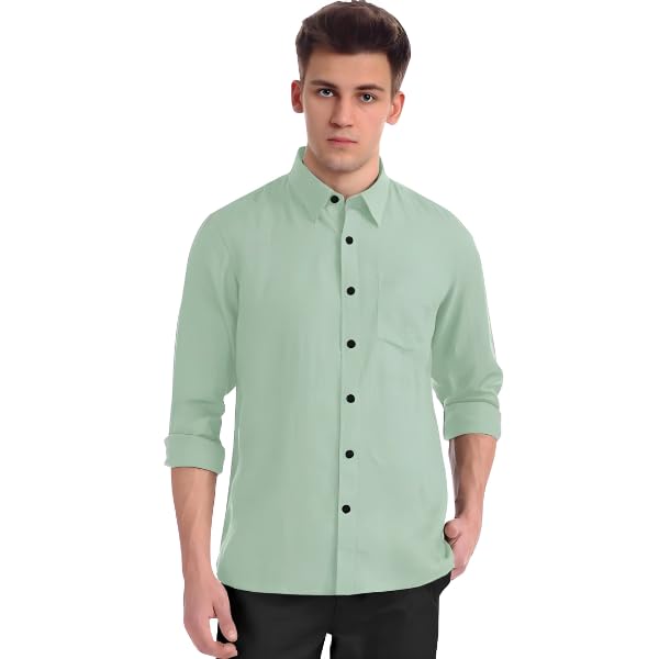 Unstitched Cotton Shirt (1.60m) Fabric - Exclusively for Men's (Sage Green)-image-22