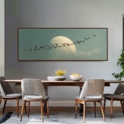 Art panoramique oiseaux lune impression encadrée de salon - 3