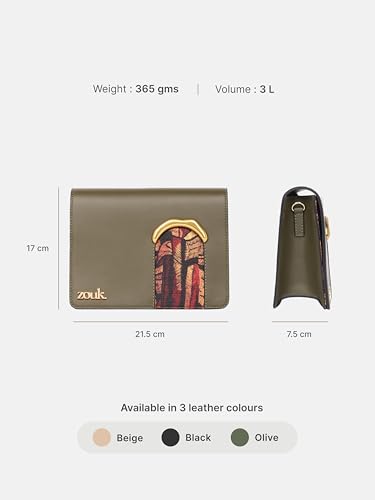 Image of ZOUK Women's Jharokha Vegan Leather Sling Bag | Dual Magnetic Flap | Crossbody Bag | Adjustable Strap