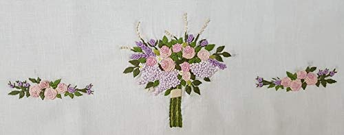 Spettacolari Asciugamani 1+1 Puro Lino Ricamo Bouquet in Punto Pieno a Mano