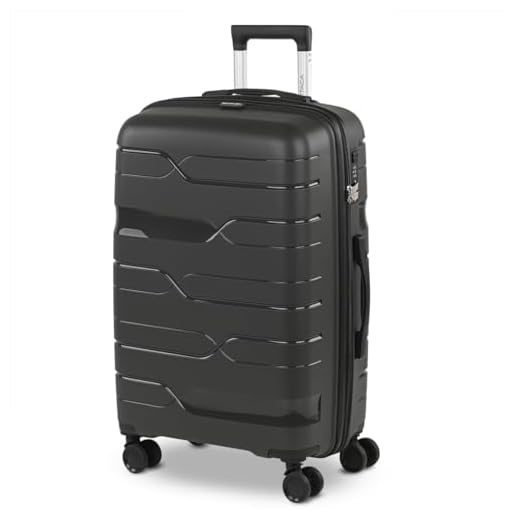 ITACA - Maleta de Viaje Rígida de Polipropileno PP con Cerradura de Seguridad con Combinación TSA con 4 Ruedas, Ligera y Resistente Tamaño Mediana 760360, Color Gris Oscuro