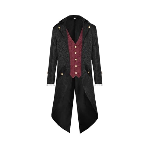 Maciun Abrigo Victoriano para Hombres, Chaqueta Gótica para Hombres, Redingote Tailcoat Victoriano - Gótico Medieval Renacimiento, Disfraz de Cosplay para Hombres Adolescentes
