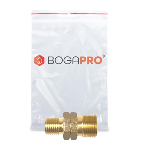 BOGAPRO Doppelnippel G 1/4' LH x 3/8' LH, Gasschlauch Schnellkupplung für Propan und Acetylen, inkl. Lecksuchspray und Polybeutel