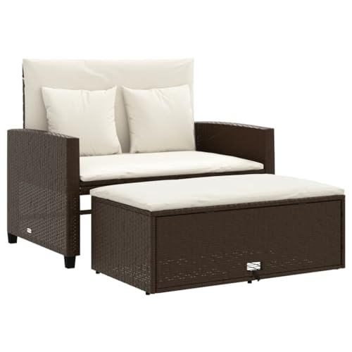 vidaXL Sofá de Jardín con Cojines de 2 Plazas, Asiento Exterior, Sofá Biplaza, Mueble para Patio Terraza Balcón, Ratán Sintético Marrón
