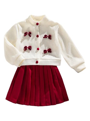Image of WDIRARA Toddler Girl's 2 Piece Outfits 3D Flower Button Down Cardigan and Pleated Aline Skirts Set