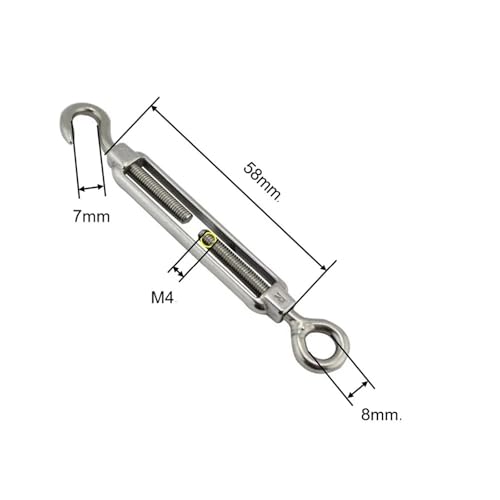 5PCS Tensores para cables de acero inoxidable 304 con cuerpo abierto tipo gancho y ojo, rosca de M4 a M10 para ajuste de tensión en cables y cuerdas miniatura 2