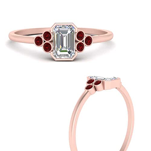 Image of Choose Your Gemstone Bezel Set Petite Diamond CZ Ring Rose Gold Plated Emerald Shape Petite Engagement Rings Everyday Jewelry Wedding Jewelry Handmade Gifts for Wife US Size 4 to 12