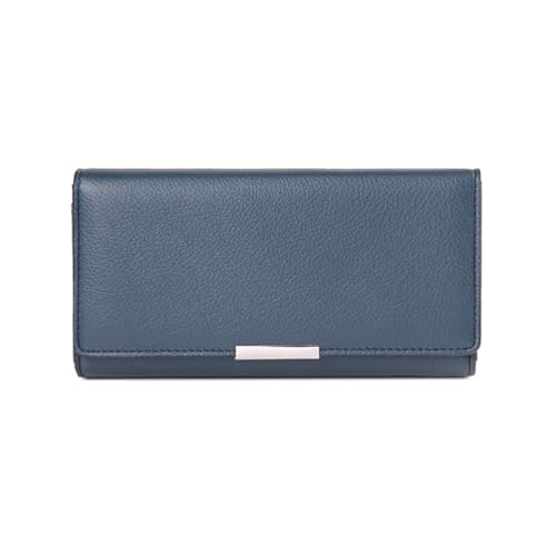 Portafogli da lavoro Porta carte Fermasoldi lunghi pelle di vacchetta da donna Portafoglio con blocco in vera Color: Blue