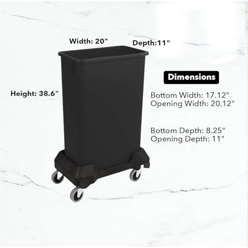 Image of 23 Gallon Slim Rectangular Garbage Can with Wheels - Black