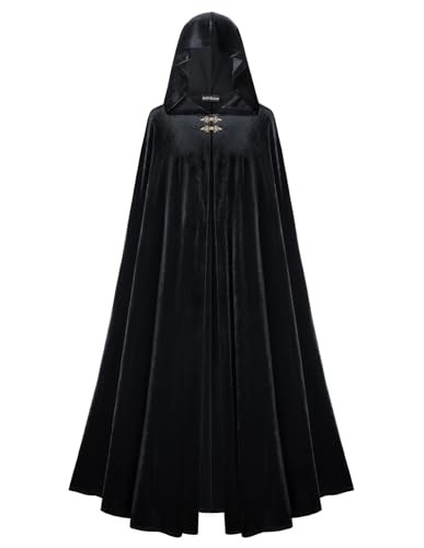 Scarlet Darkness Renaissance Velvet Hooded Cape Medieval Cloak Hobbit Elf Costume for Women Men Black