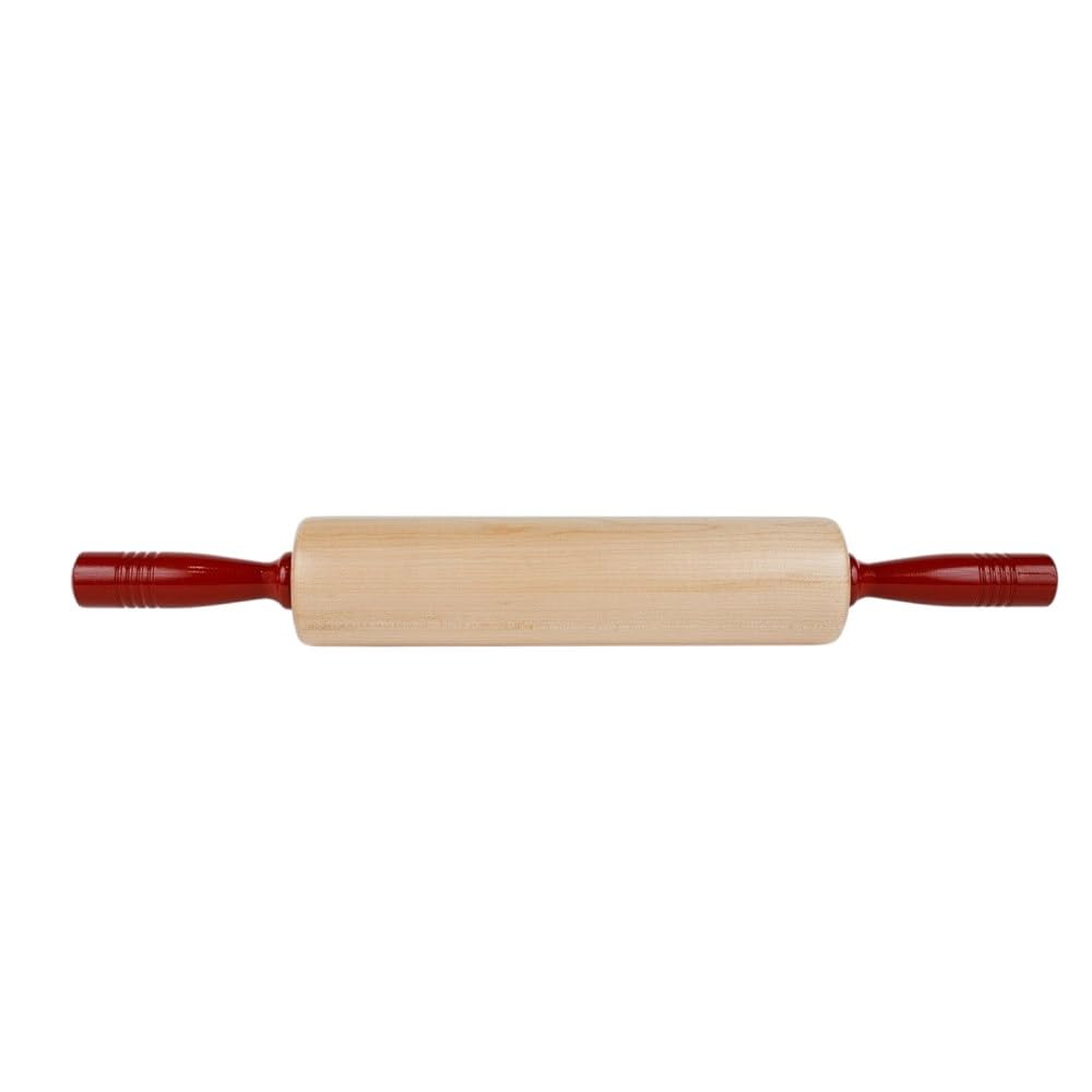 Fletchers' Mill Rolling Pin with Handles, Maple/Cinnabar - 12 inch, Professional Rolling Pins for Baking, Pasta, Pie, Cookie Dough, MADE IN U.S.A.