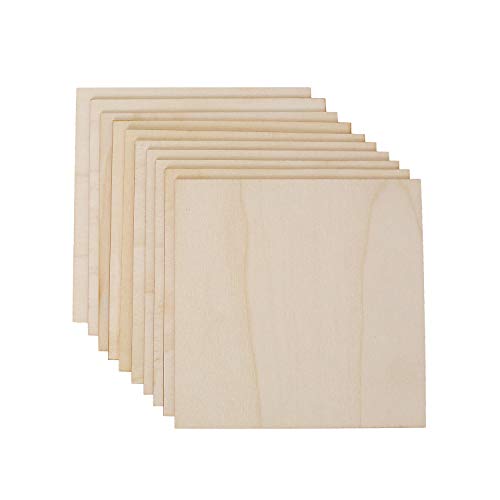 LANTINGCHI 10pcs Unfinished Basswood Sheets for Crafts 6X6 Inches, Sturdy Wood Squares for DIY Craft Projects, Square Plywood Sheets for Wood Burning, Laser Cutting, Painting, Staining, School Project