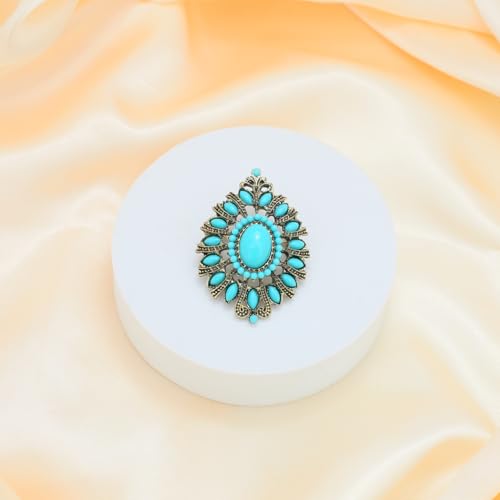 Image of Turquoise West Cowboy Oval Tear Drop Brooch Pin for Women Retro Brooches Pins Classic Fashion Jewelry Accessories Gift