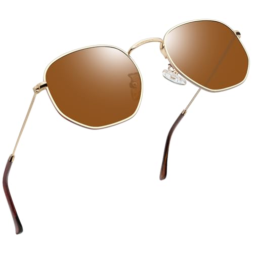 Joopin Gafas de Sol Mujer y Hombre Polarizadas Hexagonales Metálicas Dorada Marrón