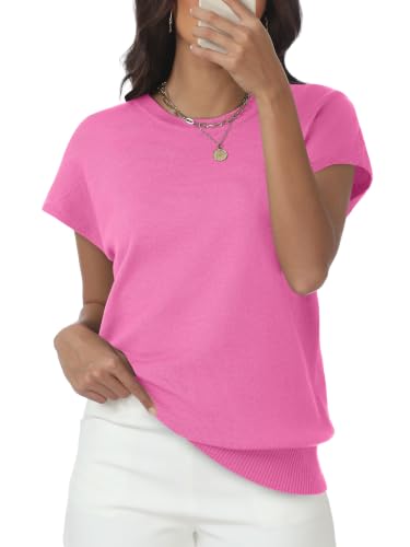 Image of Womens Tops Summer Sweaters Short Sleeve Shirts Dressy Casual Basic Casual Cap Sleeve Tops Beach Vacation Clothes