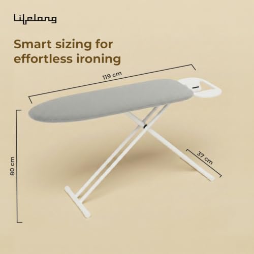 Image of Lifelong Foldable Ironing Board with Steel Frame, Heat-Resistant Cover | Heavy-Duty & Durable Iron Board with Stand | Adjustable Height, Anti-Skid Legs, Portable & Space-Saving Design (Silver & White)