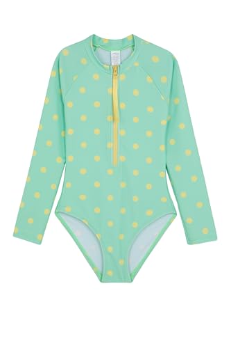 Gottex Girls Kids Long Sleeve Zip Front One Piece Swimsuit Chlorine Fade Resistant and Built-in UPF UV Protection, Green
