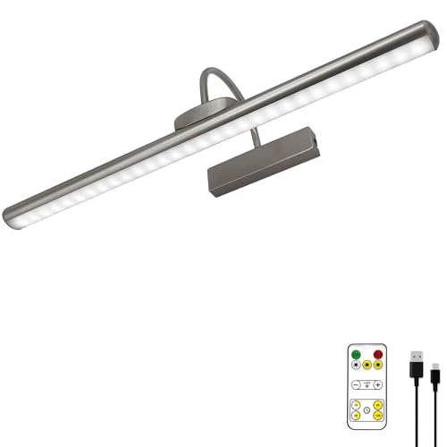 Image of 23 inch Wireless Picture Lights, Rechargeable Battery Art Display Light with Remote Control, Dimmable /Timer Off Dartboard Light, 3 Lighting Modes Full Metal Painting Display Lamp (Nickel-1Pack)