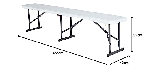 Lifetime Klappbank Weiß | 183x29x42 cm | Sitzbank aus HDPE & Stahl | Klappbar & tragbar | UV-beständig & wetterfest | 360 kg Traglast | Für Garten, Camping, Event & Terrasse